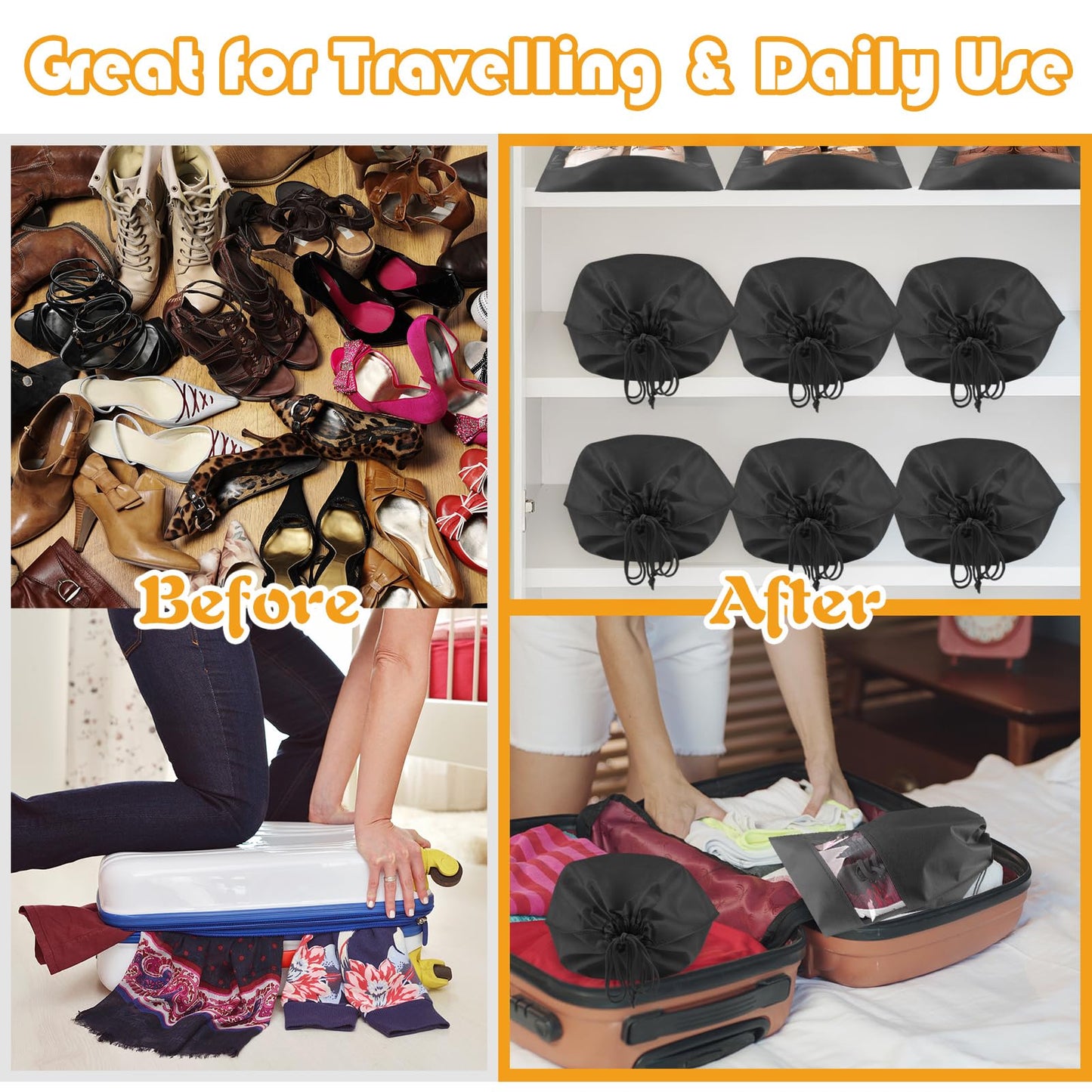 Travel Clear Shoe Bags - 5 Pack Waterproof Storage