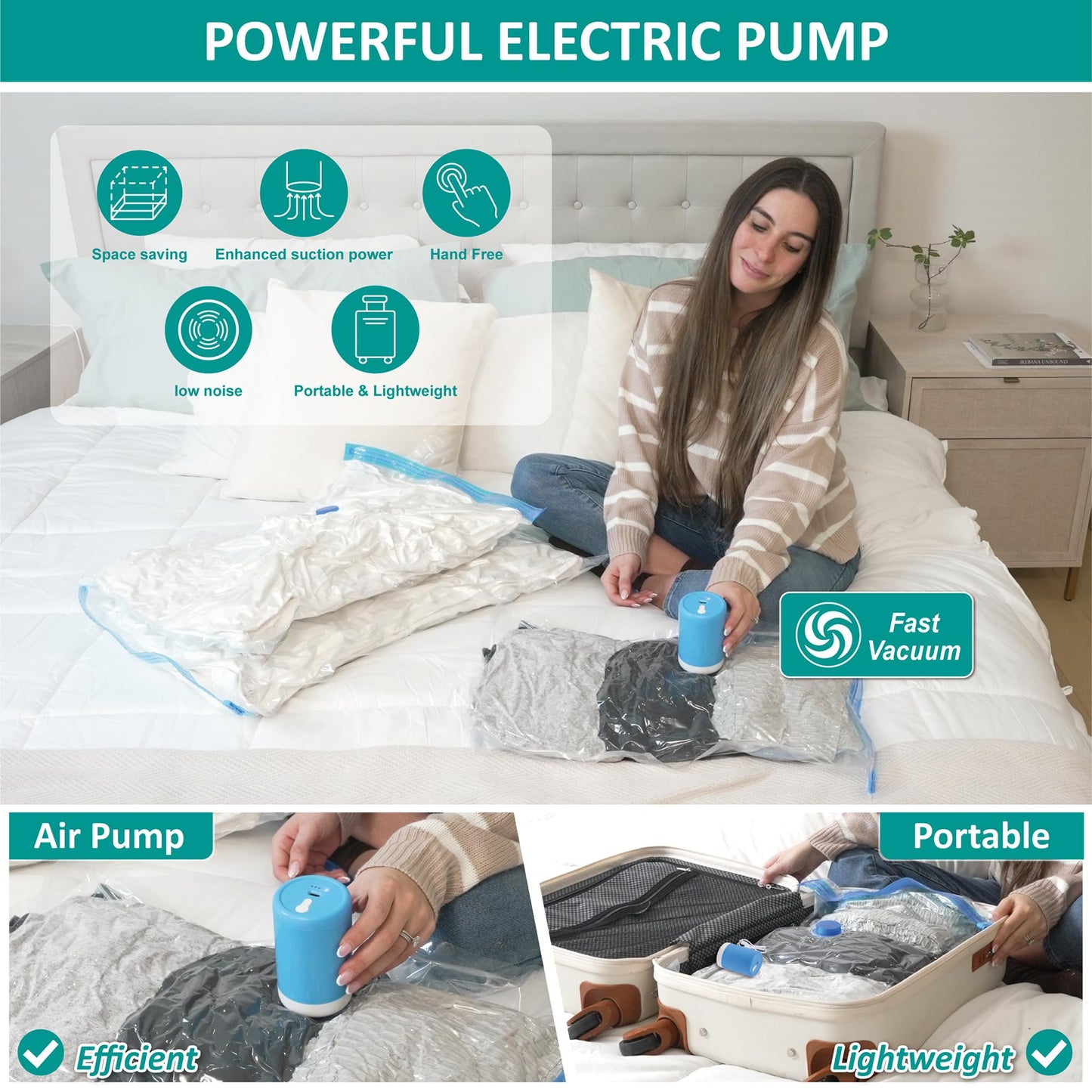 CozyVac Travel Bags with Pump - 6 Pack Space Savers