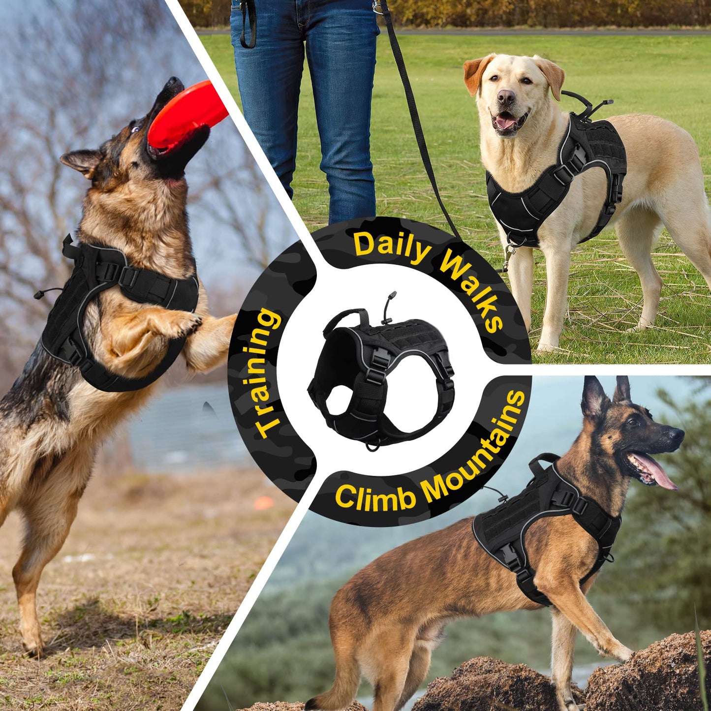 GuardianGrip Tactical Dog Vest - Large, Reflective, Green