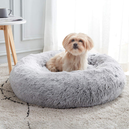 PawCozy Nest: Plush Anti-Anxiety Pet Bed, Light Grey