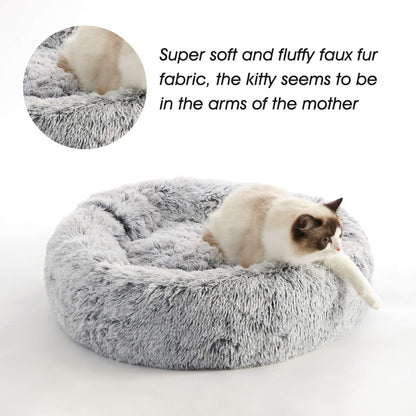 PawCozy Nest: Plush Anti-Anxiety Pet Bed, Light Grey