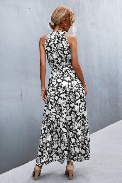 Printed Sleeveless Tie Waist Maxi Dress - Premium Maxi Dress from Trendsi - Just $36.99! Shop now at Handbags Specialist Headquarter