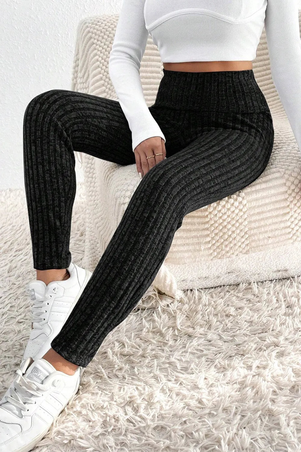 Ribbed High Waist Leggings - Premium Leggings from Trendsi - Just $40.47! Shop now at Handbags Specialist Headquarter