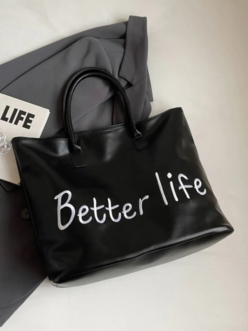 BETTER LIFE PU Leather Tote Bag - Premium Tote Bag from Trendsi - Just $38.99! Shop now at Handbags Specialist Headquarter