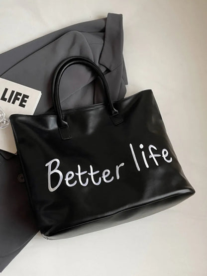 BETTER LIFE PU Leather Tote Bag - Premium Tote Bag from Trendsi - Just $38.99! Shop now at Handbags Specialist Headquarter