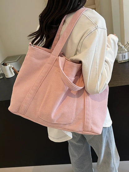 Corduroy Solid Large Tote Bag - Premium Tote Bag from Trendsi - Just $39.99! Shop now at Handbags Specialist Headquarter