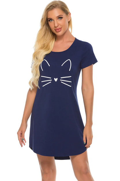 Graphic Round Neck Short Sleeve Lounge Dress - Premium Sleepwear from Trendsi - Just $24! Shop now at Handbags Specialist Headquarter
