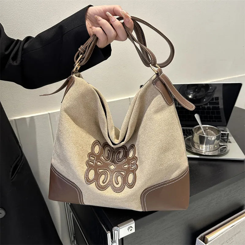 Suede Patch Adjustable Strap Tote Bag - Premium Tote Bag from Trendsi - Just $39.99! Shop now at Handbags Specialist Headquarter