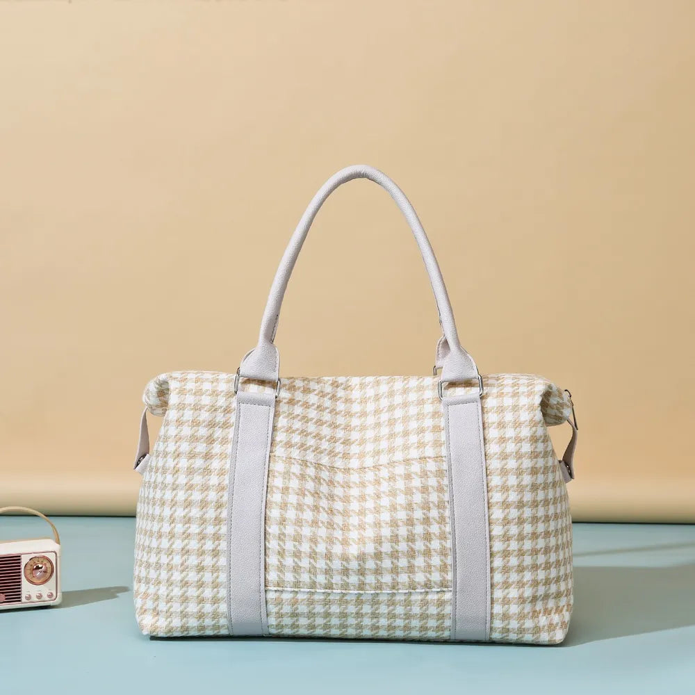 Houndstooth Canvas Travel Bag - Premium travel-bag from Trendsi - Just $44.99! Shop now at Handbags Specialist Headquarter
