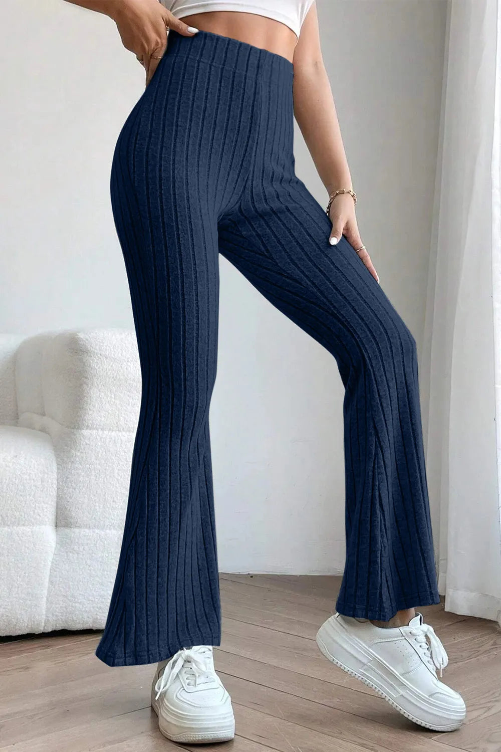 Basic Bae Full Size Ribbed High Waist Flare Pants - Premium Women Pants from Trendsi - Just $10.99! Shop now at Handbags Specialist Headquarter