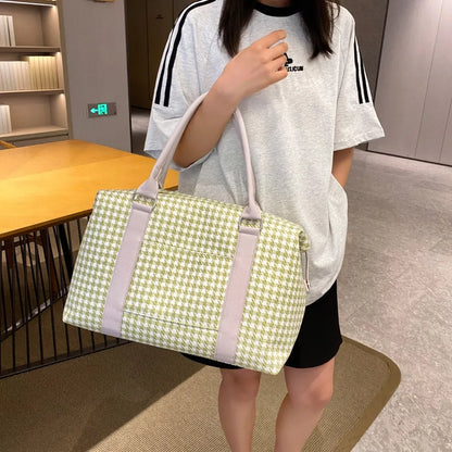 Houndstooth Canvas Travel Bag - Premium travel-bag from Trendsi - Just $44.99! Shop now at Handbags Specialist Headquarter