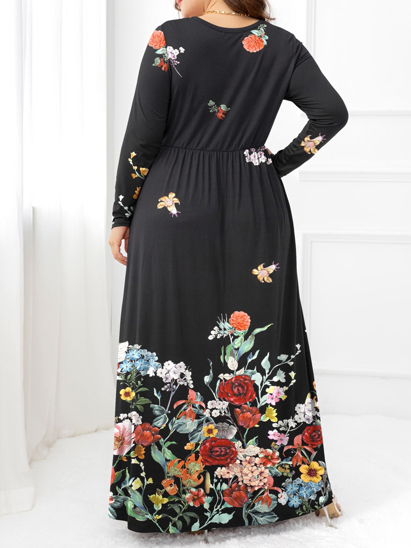Plus Size Round Neck Maxi Dress with Pockets - Premium Dresses from Trendsi - Just $48.99! Shop now at Handbags Specialist Headquarter