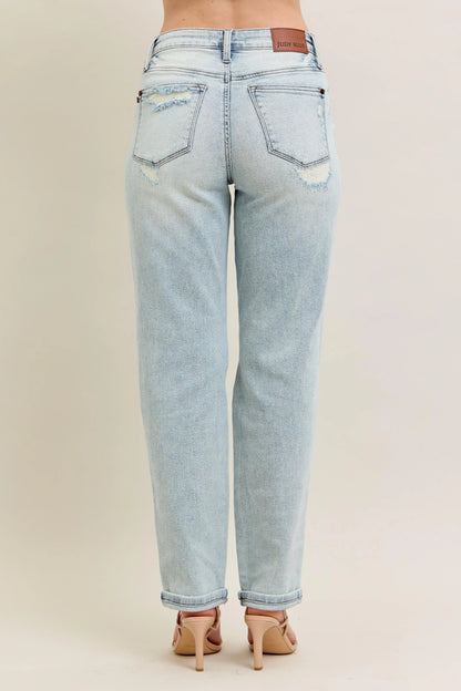 Judy Blue Full Size Mr Repair Stitch Detail Destroy Single Cuff Bf Jeans Plus Size - Premium Women / Jeans & Denim from Trendsi - Just $70.99! Shop now at Handbags Specialist Headquarter