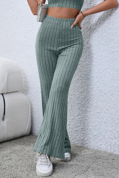 Basic Bae Full Size Ribbed High Waist Flare Pants - Premium Women Pants from Trendsi - Just $10.99! Shop now at Handbags Specialist Headquarter