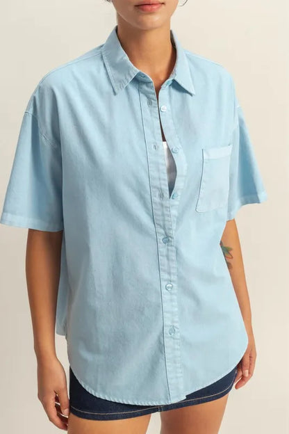 HYFVE Short Sleeve Button Down Oversized Shirt - Premium Women's Down Shirt Tops from Trendsi - Just $34.34! Shop now at Handbags Specialist Headquarter