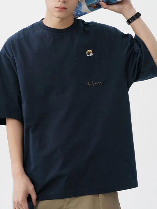 Men's Plus Size Round Neck Embroidered T-Shirt - Premium Men's T-Shirt from Trendsi - Just $30.99! Shop now at Handbags Specialist Headquarter