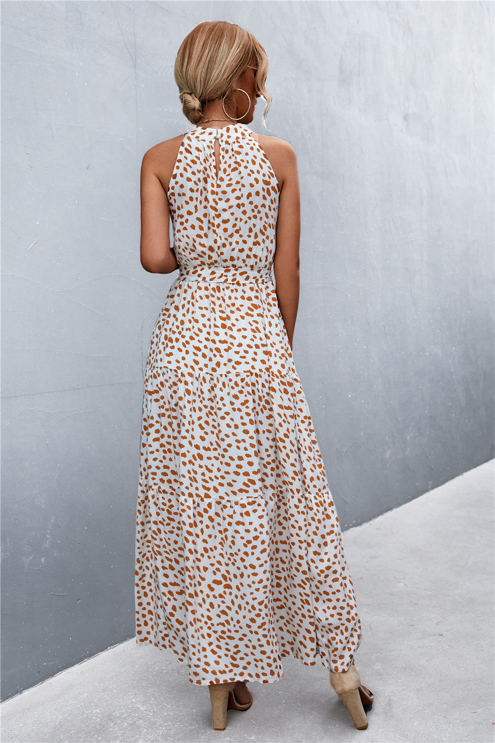 Printed Sleeveless Tie Waist Maxi Dress - Premium Maxi Dress from Trendsi - Just $36.99! Shop now at Handbags Specialist Headquarter