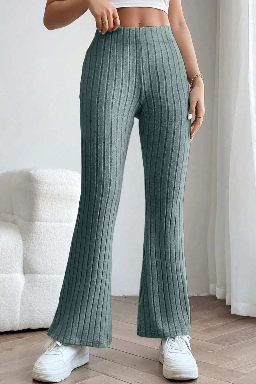 Basic Bae Full Size Ribbed High Waist Flare Pants - Premium Women Pants from Trendsi - Just $10.99! Shop now at Handbags Specialist Headquarter