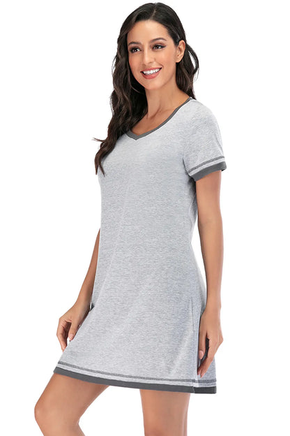 Contrast Trim Short Sleeve Lounge Dress - Premium Sleepwear from Trendsi - Just $26! Shop now at Handbags Specialist Headquarter