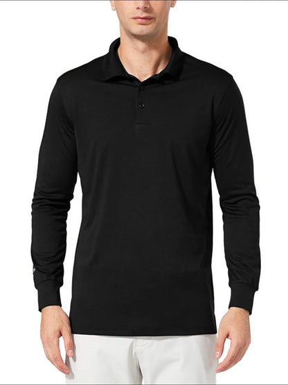 Long Sleeve Collared Neck Polo Shirt - Premium Men's Polo shirt from Trendsi - Just $34.99! Shop now at Handbags Specialist Headquarter