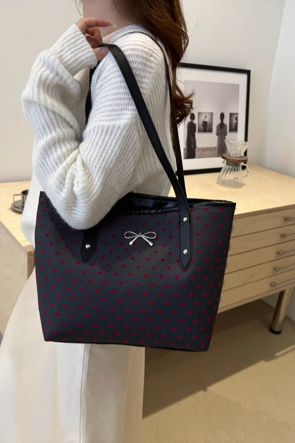 Bow Trim Polyester Tote Bag - Premium Tote Bag from Trendsi - Just $39.99! Shop now at Handbags Specialist Headquarter