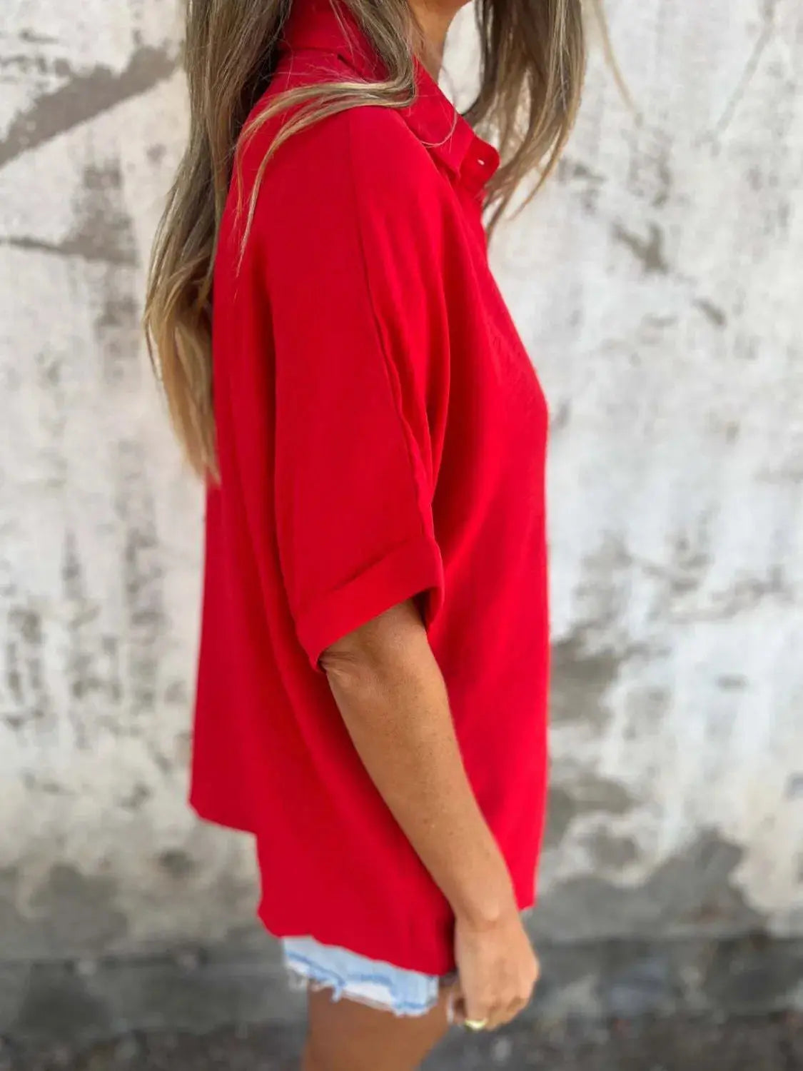 Full Size Collared Neck Half Sleeve Shirt Plus Size.