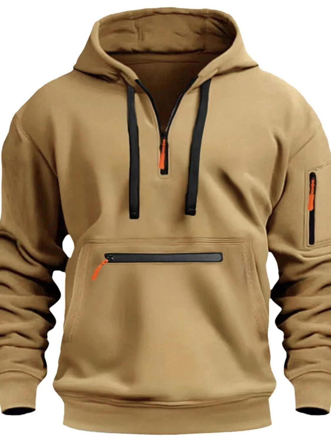 Men's Full Drawstring Half Zip Hoodie Plus Size - Premium Men's Sweatshirts from Trendsi - Just $35.30! Shop now at Handbags Specialist Headquarter