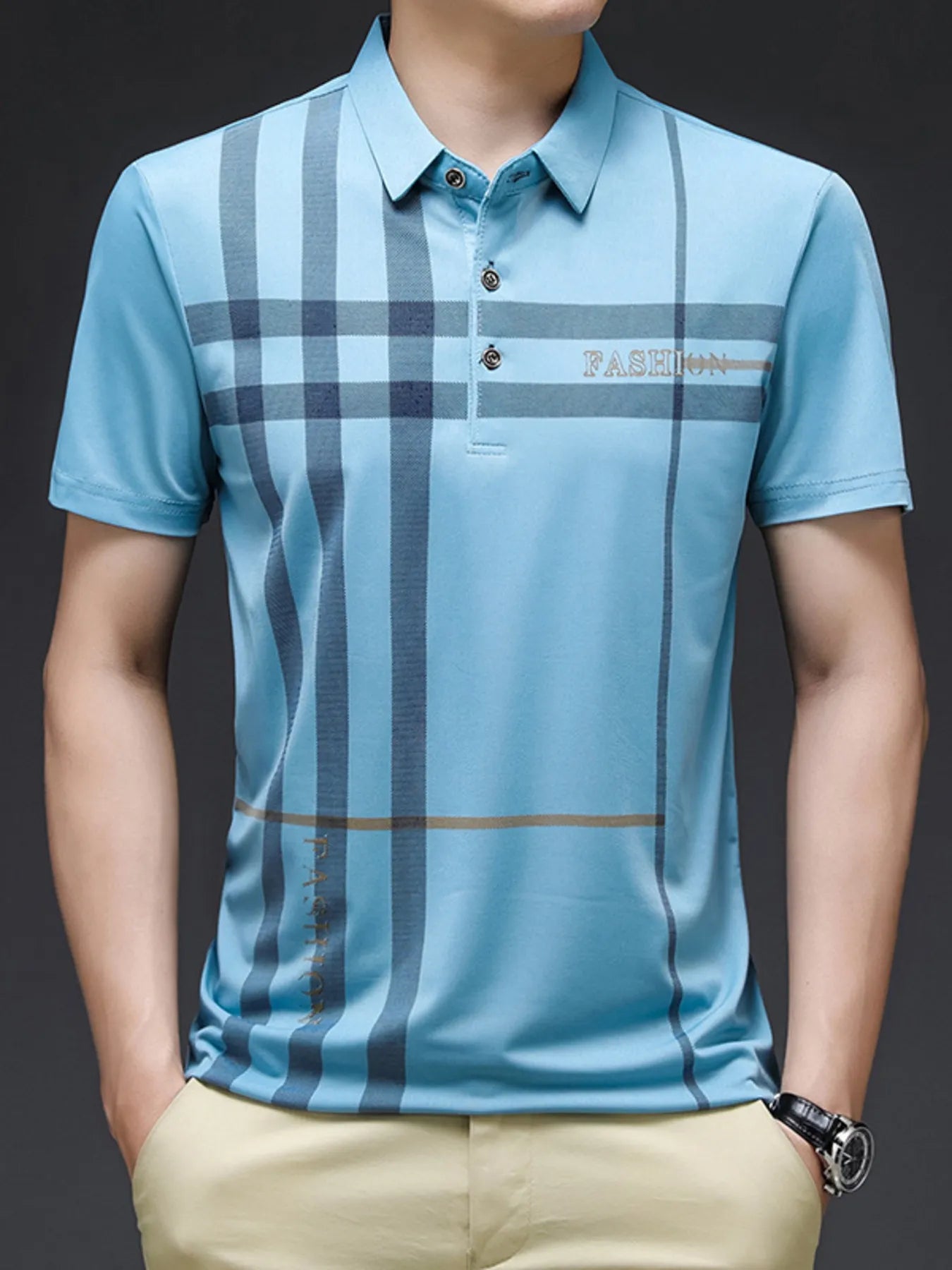 Men's Plus Size Plaid Pattern Short Sleeve Polo Shirt - Premium Men's Polo shirt from Trendsi - Just $28.99! Shop now at Handbags Specialist Headquarter