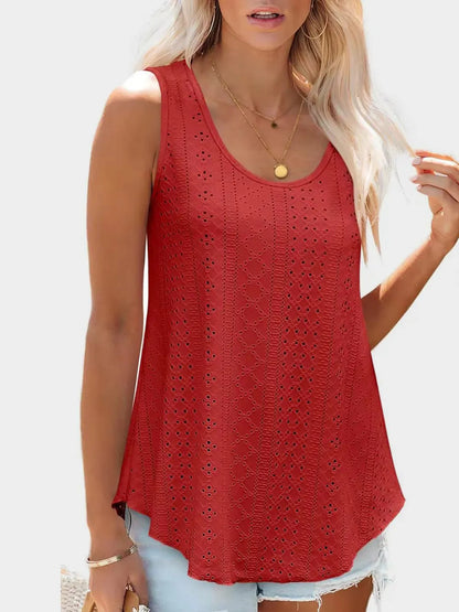 Florira Eyelet Round Neck Tank - Premium Tops from Trendsi - Just $18.22! Shop now at Handbags Specialist Headquarter
