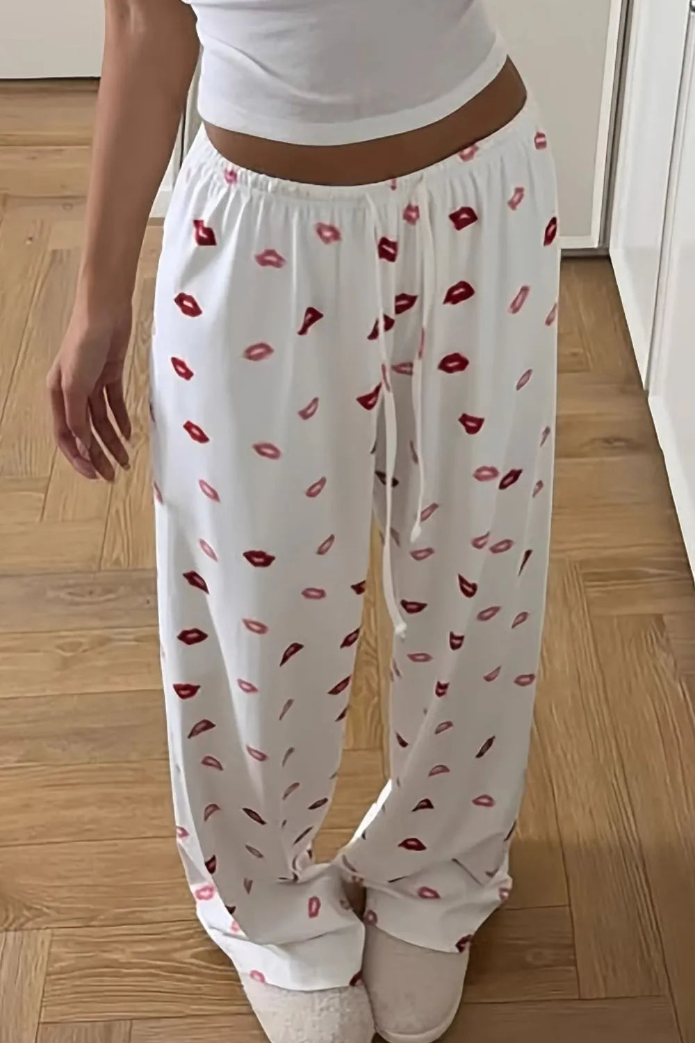 Lips Print Wide Leg Pants - Premium Women Pants from Trendsi - Just $22.99! Shop now at Handbags Specialist Headquarter