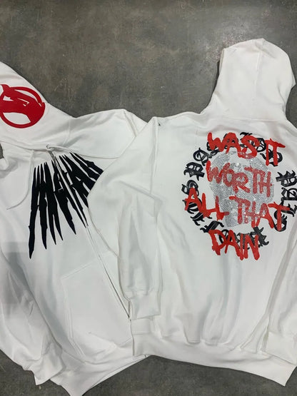 Men's Rhinestone Letter Zip Up Hoodie - Premium Men's Sweatshirts from Trendsi - Just $47.94! Shop now at Handbags Specialist Headquarter