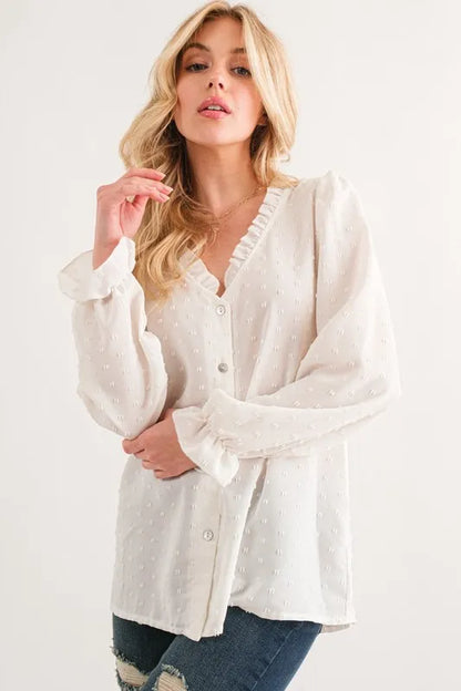 And The Why Polka Dot Ruffle Detailed Blouse Top - Premium Women / Tops from Trendsi - Just $38.88! Shop now at Handbags Specialist Headquarter