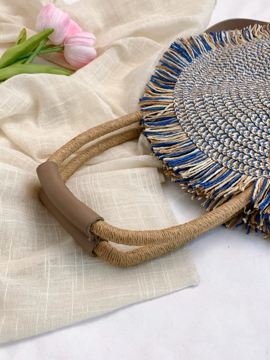 Round Woven Straw Tassel Handbag - Premium handbags from Trendsi - Just $45.99! Shop now at Handbags Specialist Headquarter