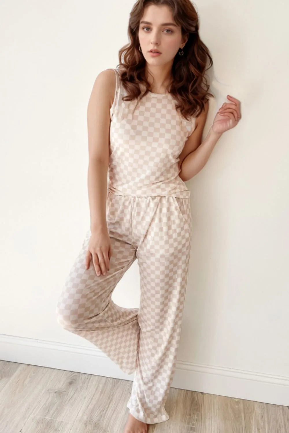 Ribbed Texture Checkered Print Tank and Pants Set - Premium Sleepwear from Trendsi - Just $39.99! Shop now at Handbags Specialist Headquarter