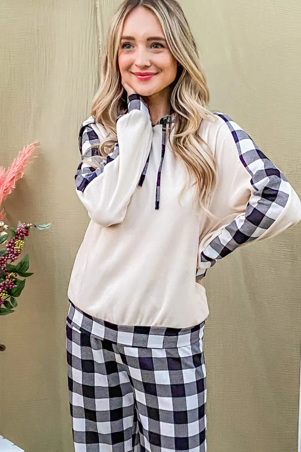 And The Why Drawstring Hooded Top and Plaid Pants Lounge Set - Premium Sleepwear from Trendsi - Just $53.99! Shop now at Handbags Specialist Headquarter