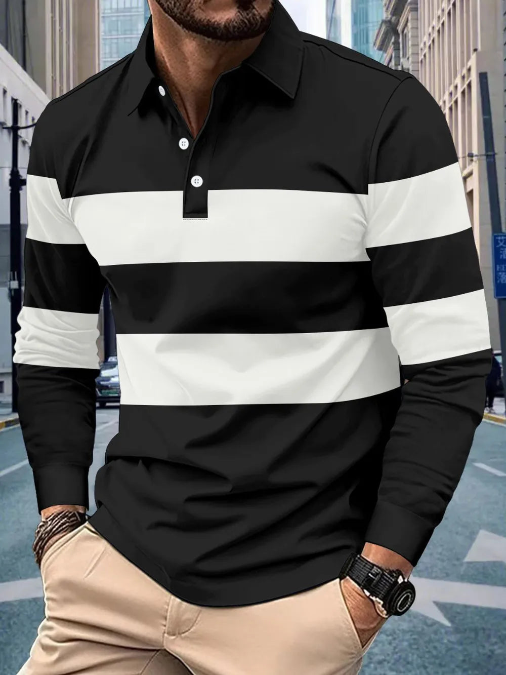 Men's Full Size Collared Contrast Striped Polo Plus Size - Premium Men's Polo shirt from Trendsi - Just $38.99! Shop now at Handbags Specialist Headquarter