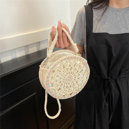 Handmade Round Crochet Straw Handbag - Premium handbags from Trendsi - Just $37.99! Shop now at Handbags Specialist Headquarter