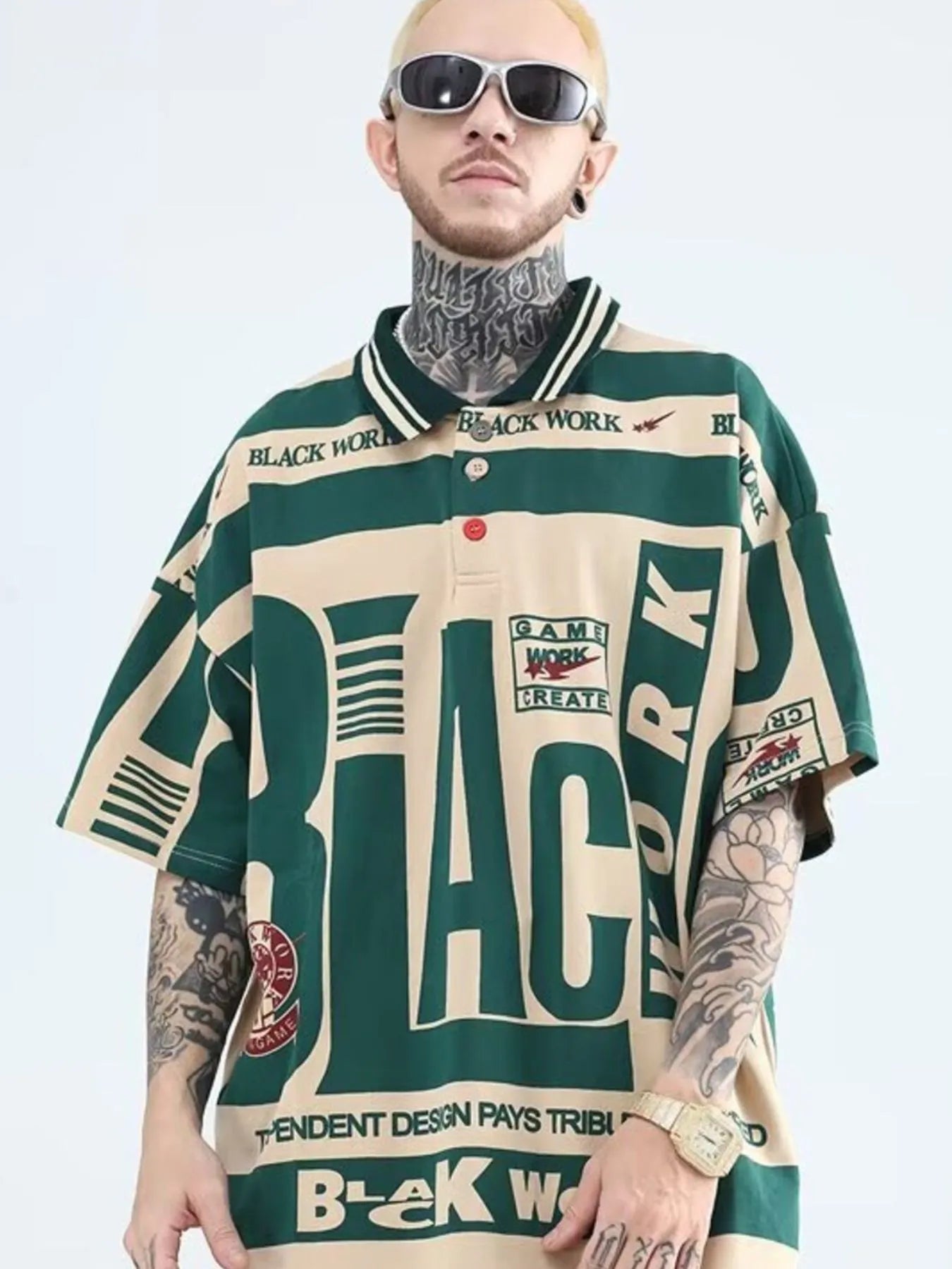 Men's Plus Size Letter Print Half Sleeve Polo Shirt - Premium Men's Polo shirt from Trendsi - Just $23.99! Shop now at Handbags Specialist Headquarter