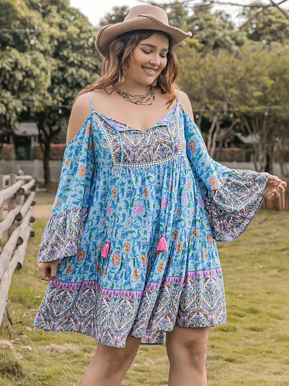 Plus Size Printed Long Sleeve Mini Dress - Premium Dresses from Trendsi - Just $41.99! Shop now at Handbags Specialist Headquarter