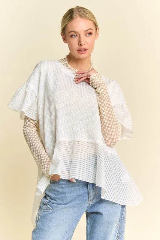 Davi & Dani Waffle Knit Bodice Ruffle Bottom Detail Top - Premium  from Trendsi - Just $40.99! Shop now at Handbags Specialist Headquarter