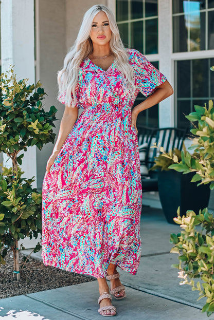 Multicolored V-Neck Maxi Dress - Premium Maxi Dress from Trendsi - Just $38.99! Shop now at Handbags Specialist Headquarter