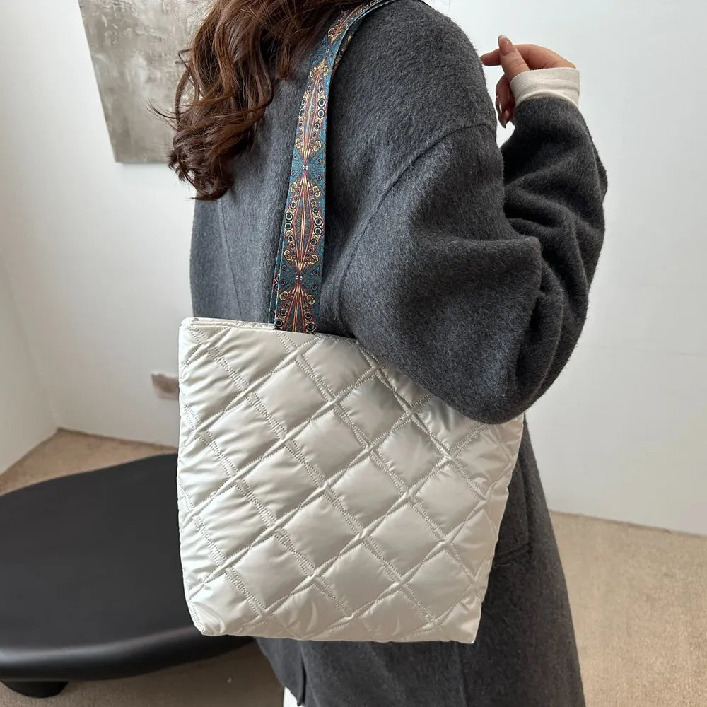 PU Leather Printed Strap Quilted Handbag - Premium Tote Bag from Trendsi - Just $27.99! Shop now at Handbags Specialist Headquarter