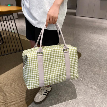 Houndstooth Canvas Travel Bag - Premium travel-bag from Trendsi - Just $44.99! Shop now at Handbags Specialist Headquarter