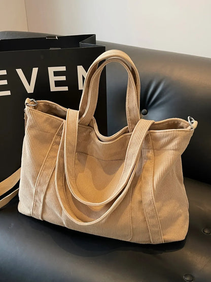 Corduroy Solid Large Tote Bag - Premium Tote Bag from Trendsi - Just $39.99! Shop now at Handbags Specialist Headquarter