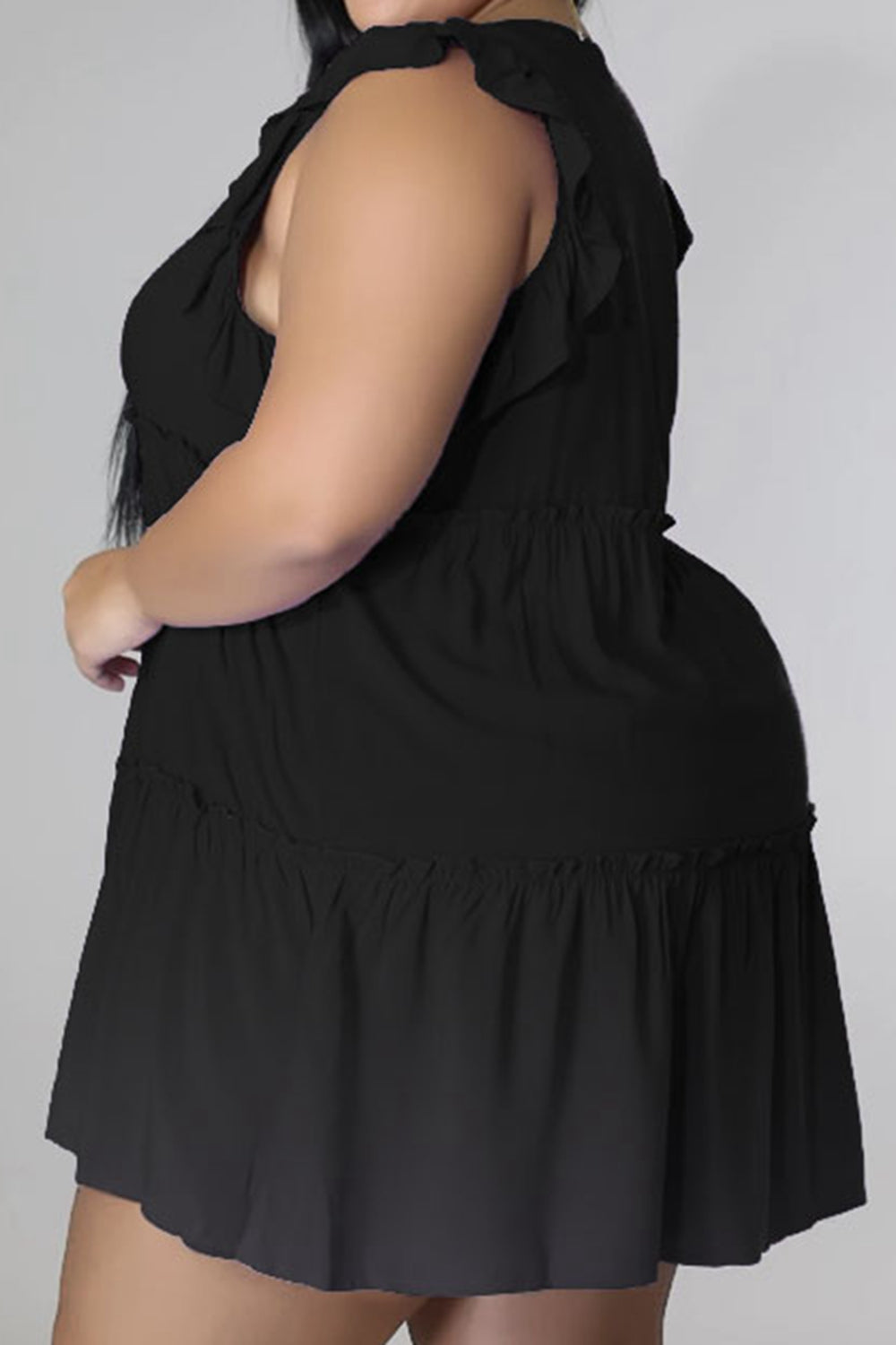 Plus Size V-Neck Frill Trim Mini Dress - Premium Dresses from Trendsi - Just $36.99! Shop now at Handbags Specialist Headquarter