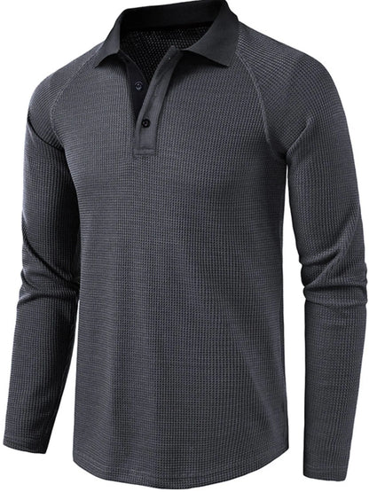 Men's Long Sleeve Textured Polo - Premium Men's Polo shirt from Trendsi - Just $40.99! Shop now at Handbags Specialist Headquarter