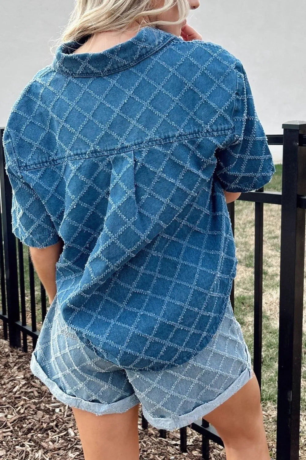 Pocketed Collared Neck Short Sleeve Denim Shirt - Premium Women / Jeans & Denim from Trendsi - Just $40.86! Shop now at Handbags Specialist Headquarter