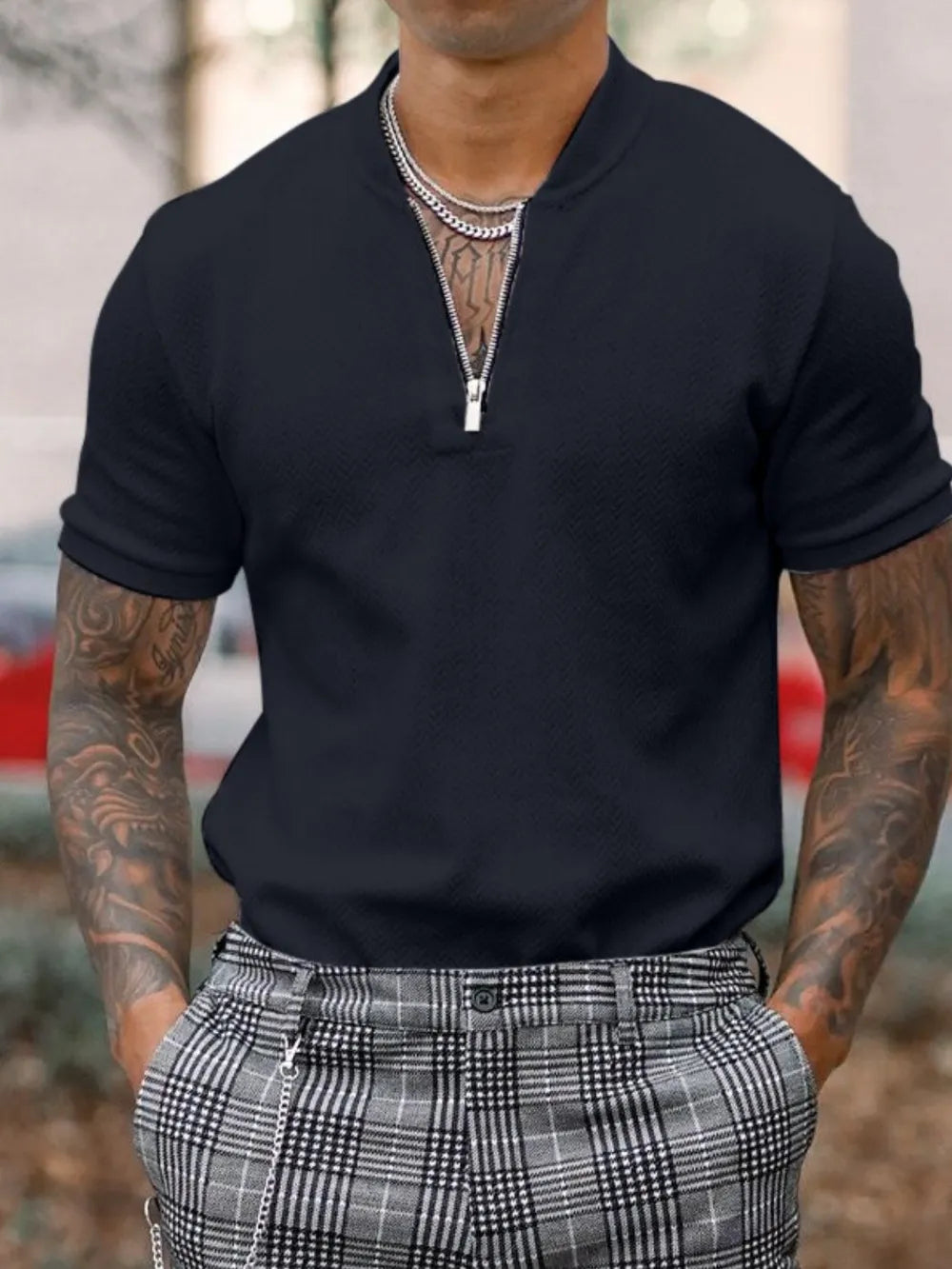 Men's Full Size Baseball Collar Solid Polo Plus Size - Premium Men's Shirts from Trendsi - Just $34.86! Shop now at Handbags Specialist Headquarter