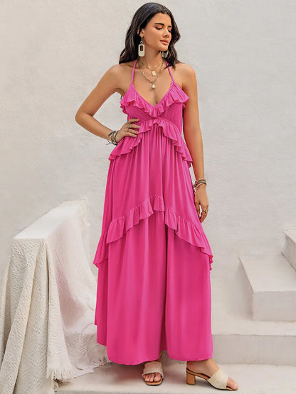 Ruffled Halter Neck Maxi Dress - Premium Maxi Dress from Trendsi - Just $38.99! Shop now at Handbags Specialist Headquarter
