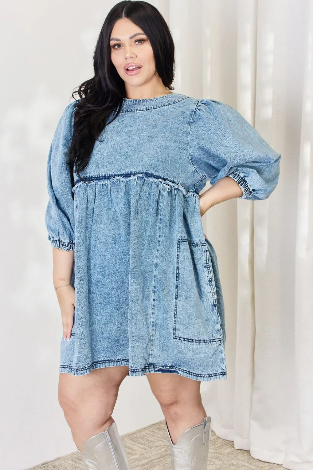 HEYSON Full Size Oversized Denim Babydoll Dress - Premium Dresses from Trendsi - Just $58.99! Shop now at Handbags Specialist Headquarter
